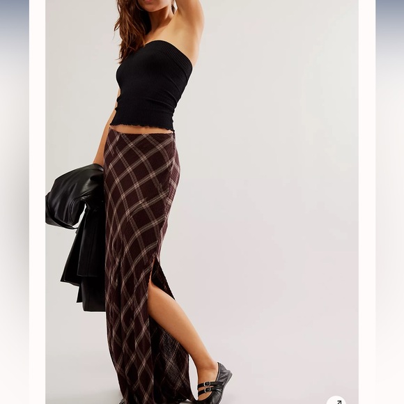 Free People x Revolve Vintage Crush Brown Plaid Maxi Skirt Size 0 & 12 - Picture 5 of 6